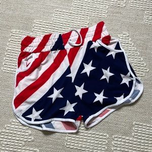 Patriotic Elastic Waist American Flag Print Shorts
